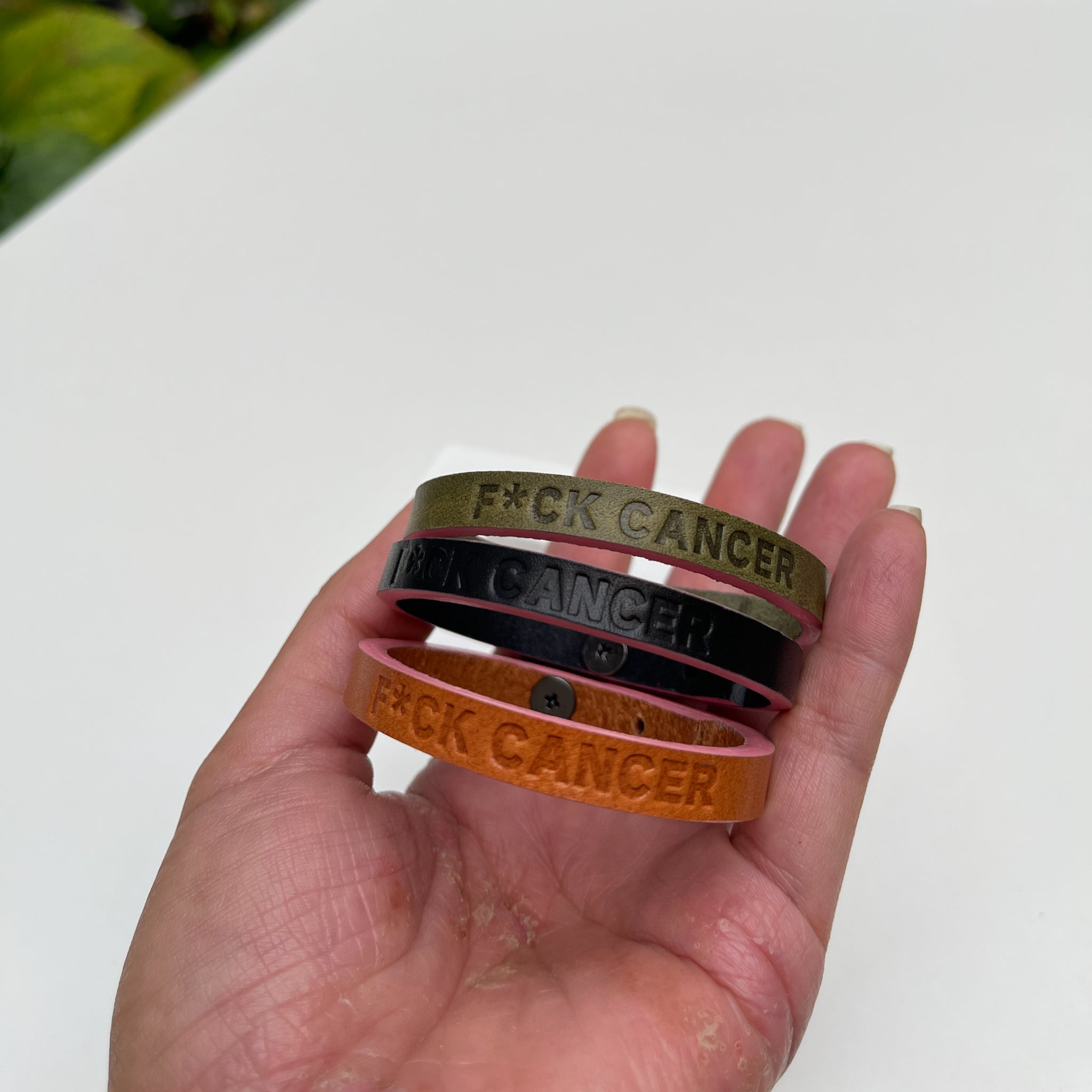 F ck Cancer Pink Edge Painted Leather Bracelet from Aesro Design