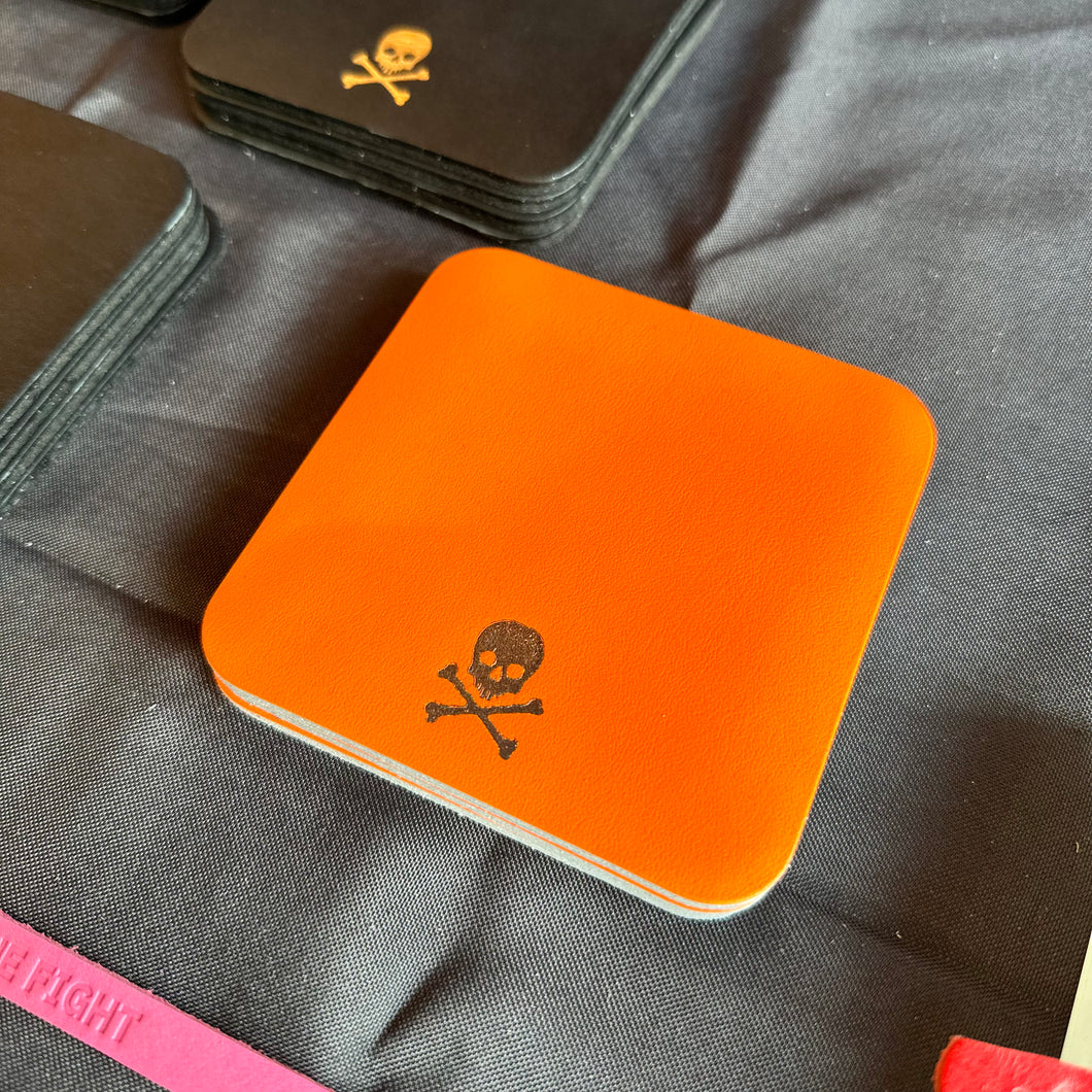 Skull Coasters Set in Flourescent Orange